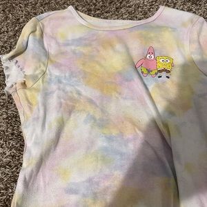 Tie Dye Patrick/Spongebob Lettuce Trim Tee